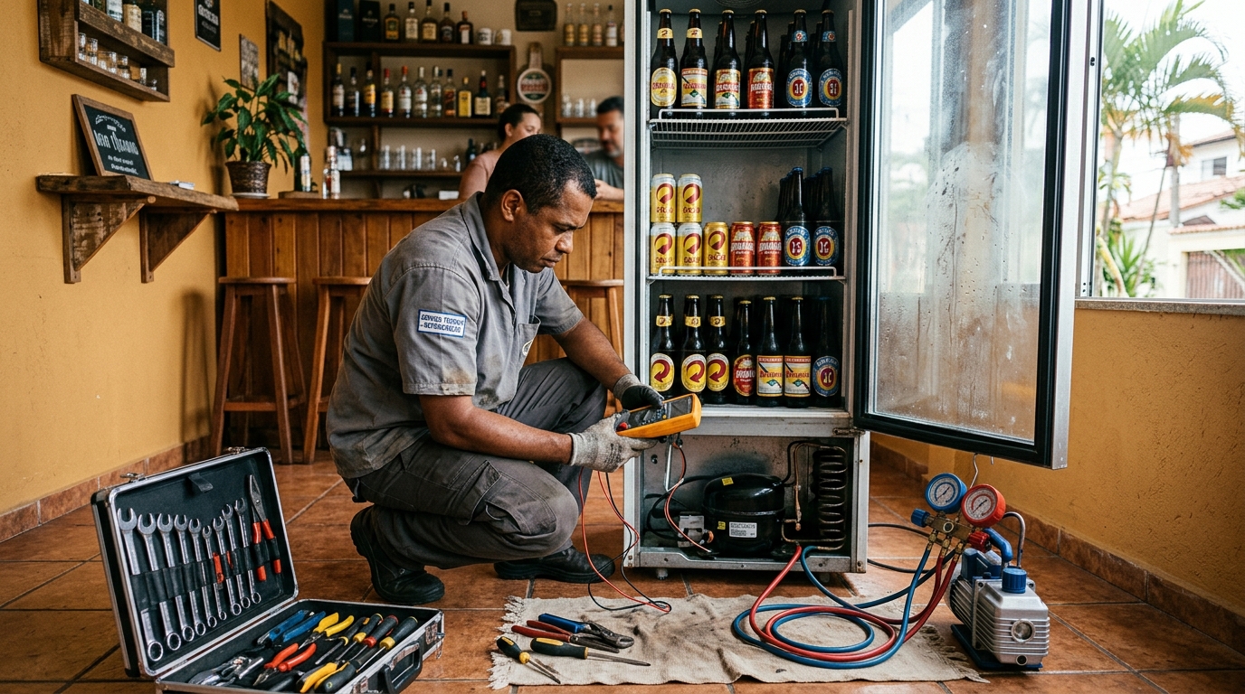 Troca de termostato de cervejeira em atendimento técnico em Curitiba‑PR