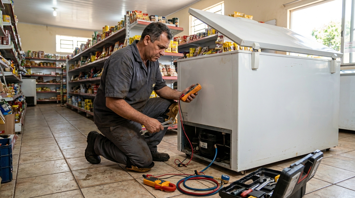 Troca de termostato de freezer em atendimento técnico em Curitiba‑PR